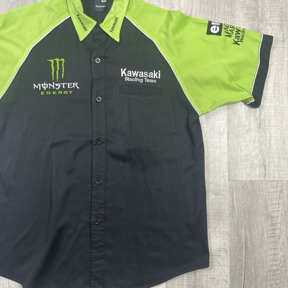 Kawasaki Monster Pro Racing Shirt Size XL Extra Large Button Down Green Black N - Picture 3 of 14